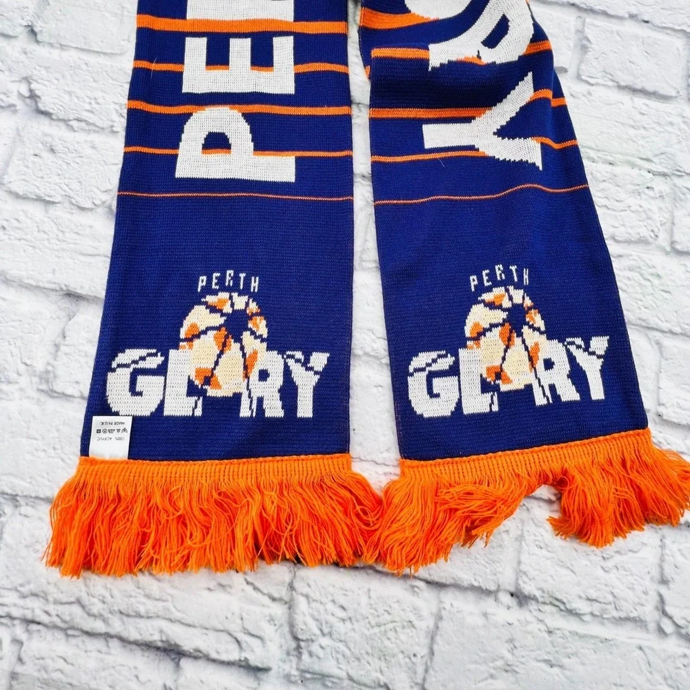 Perth Glory Soccer Scarf Royal Blue Orange Fringe 100 Percent Acrylic